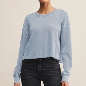Women's Light Blue Waffle Knit Top